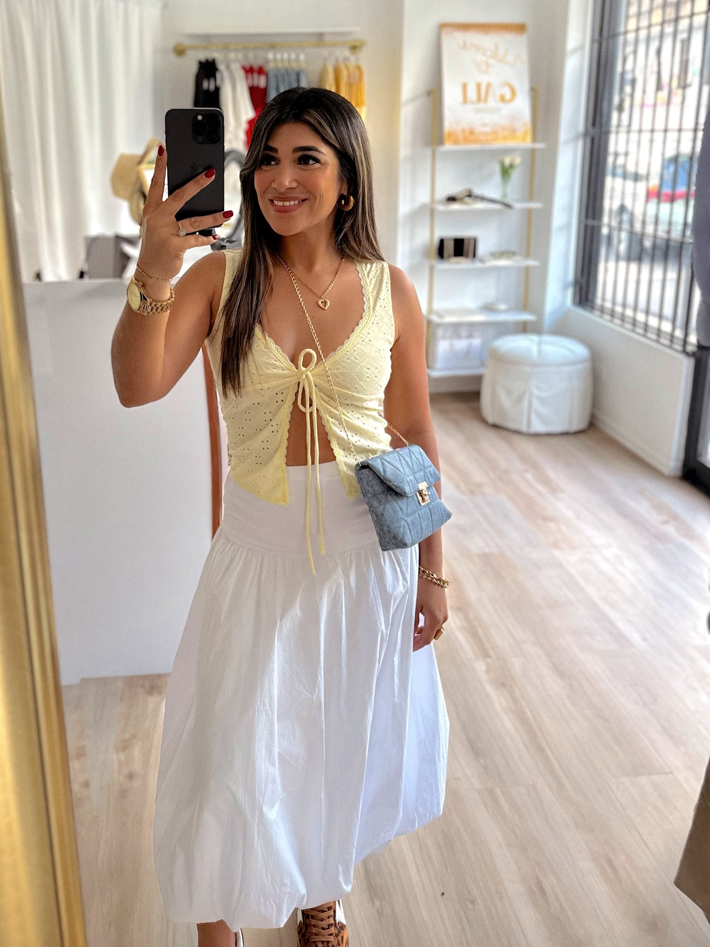 Pastel yellow lace top