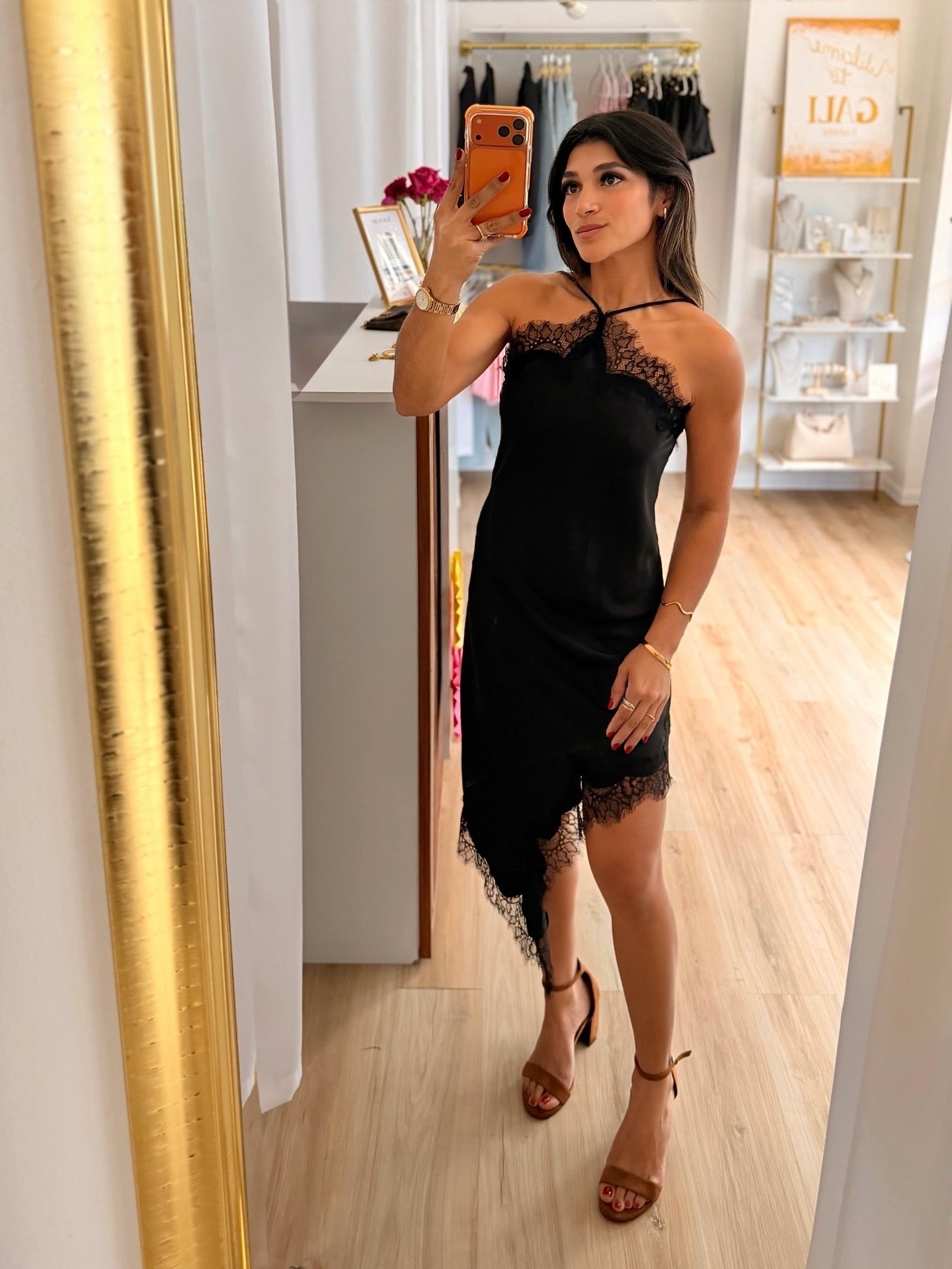 The satin x lace halter dress