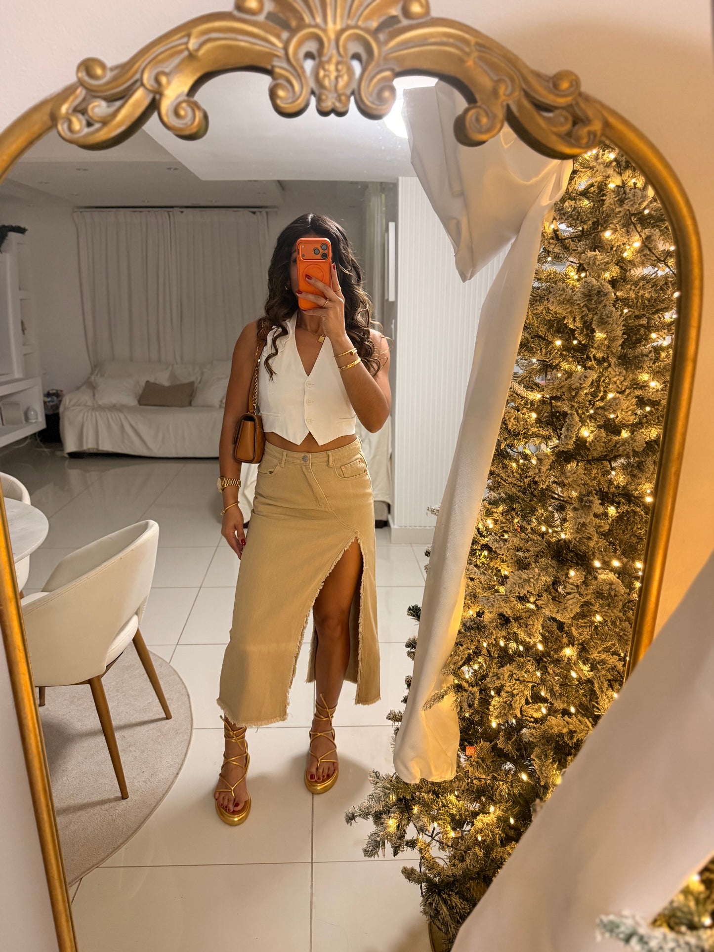 Khaki asymmetrical skirt