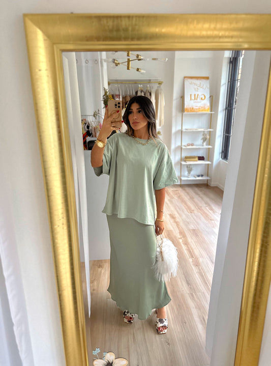 Dusty sage bow waist detail skirt