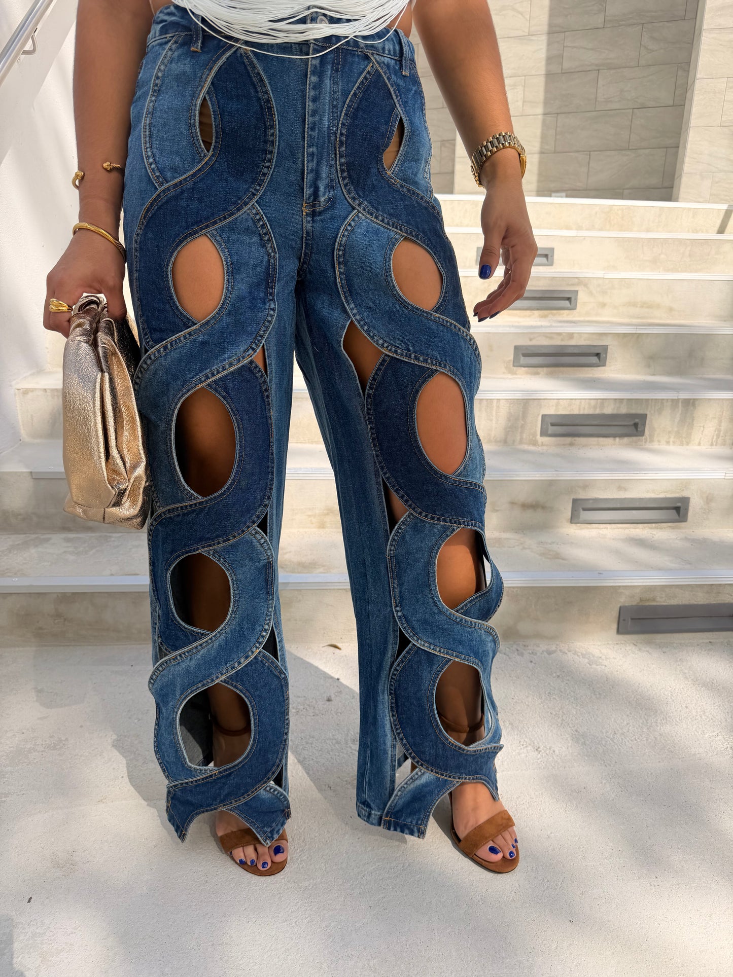 Open x wide leg denim