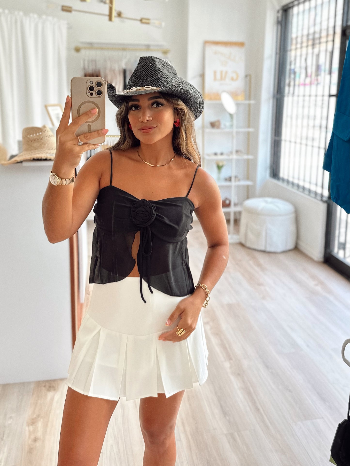 Little flower chiffon top (black)