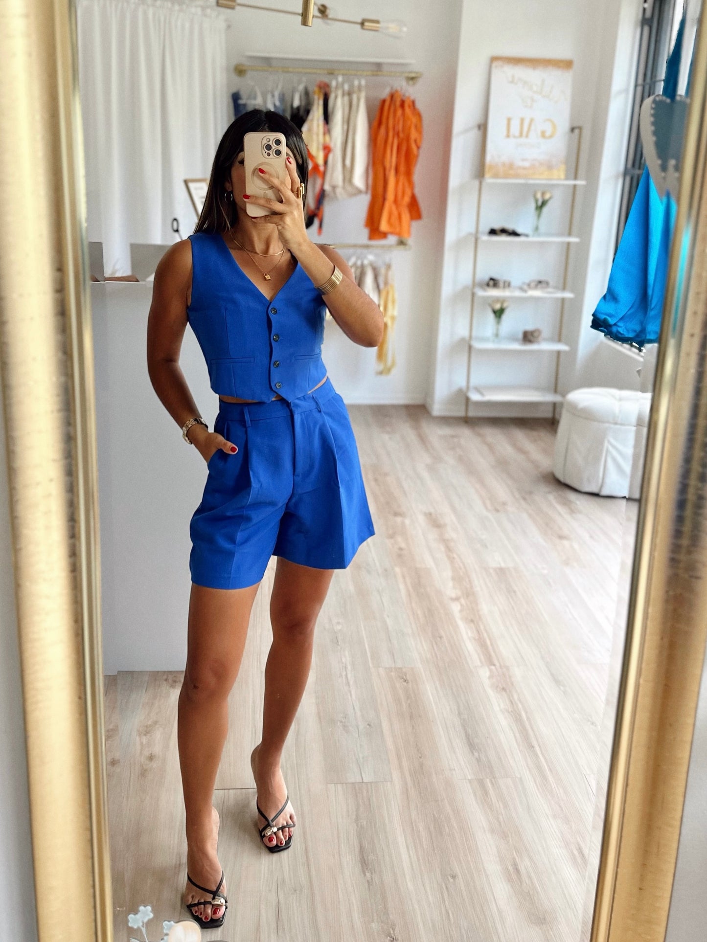 Cobalt woven vest and shorts set