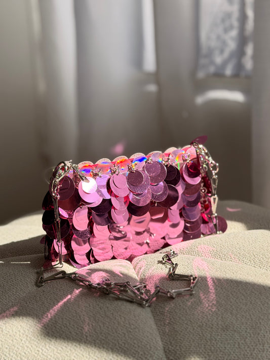 Fuchsia sequin clutch