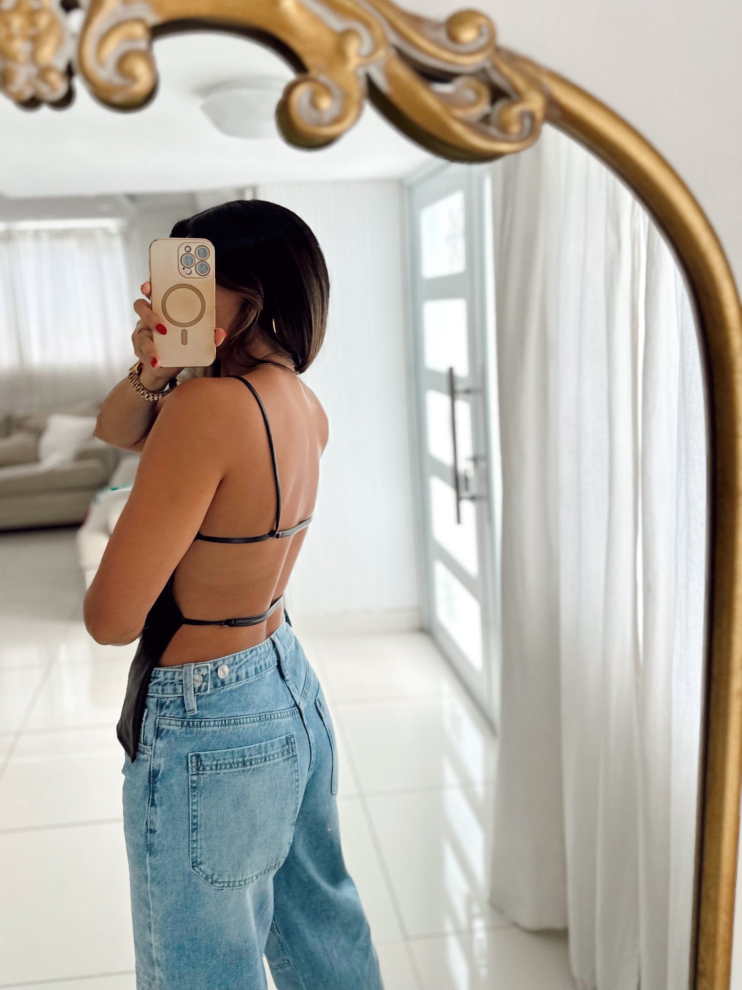 Open back leather top (burgundy)