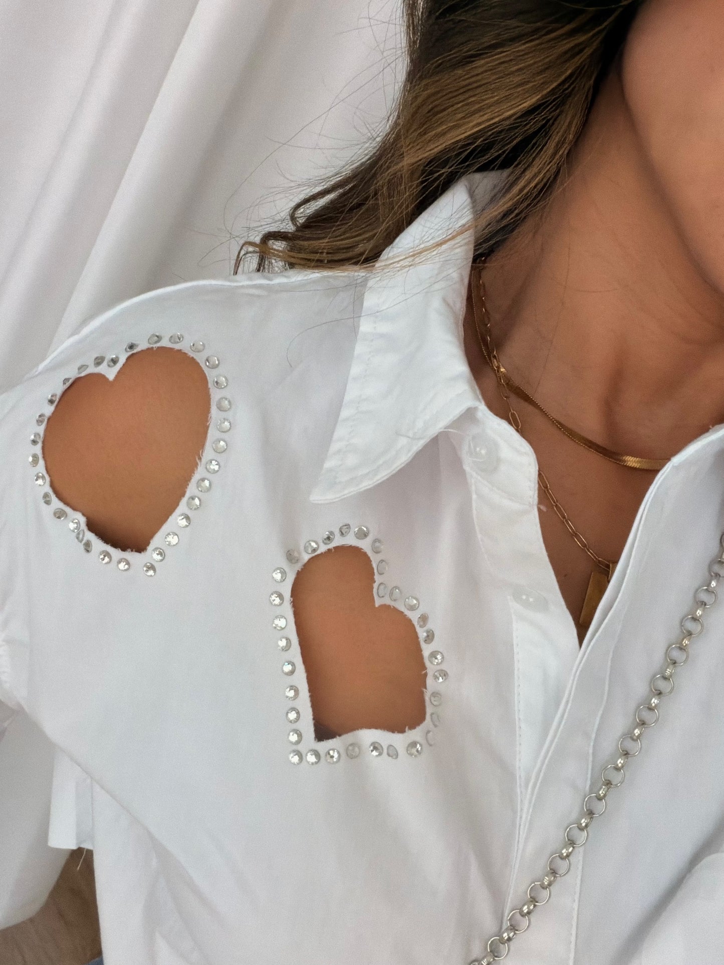 Hearts cutout button up shirt (white)