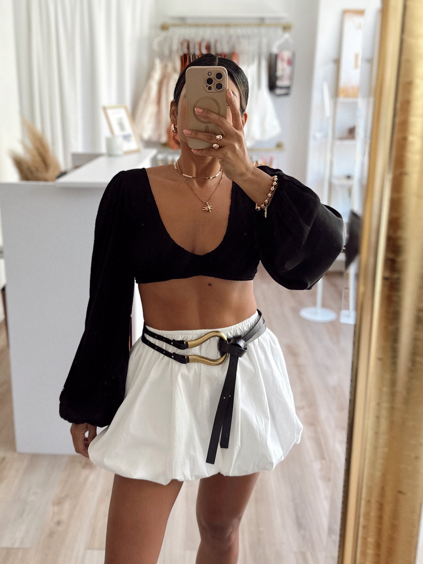 The black puff sleeve top