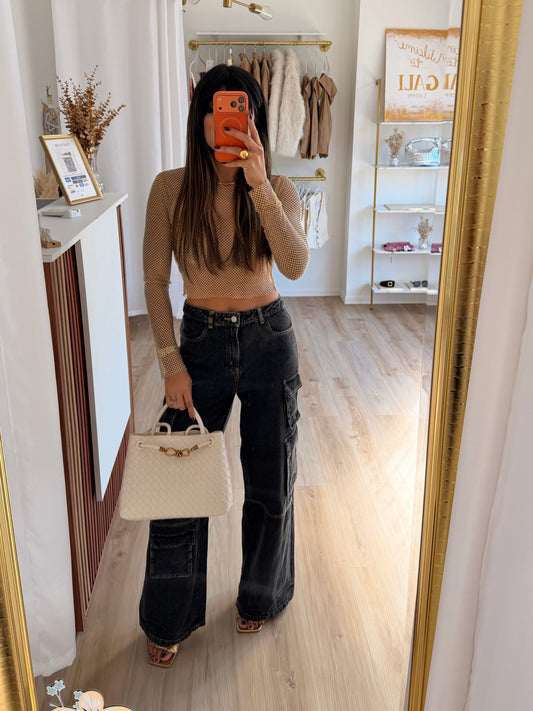 Glitter nude mesh top