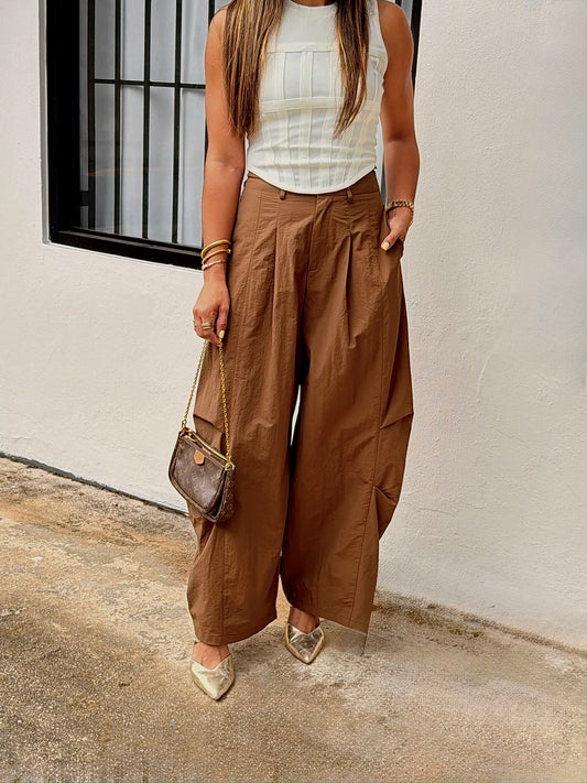 Chocolate parachute wide pants