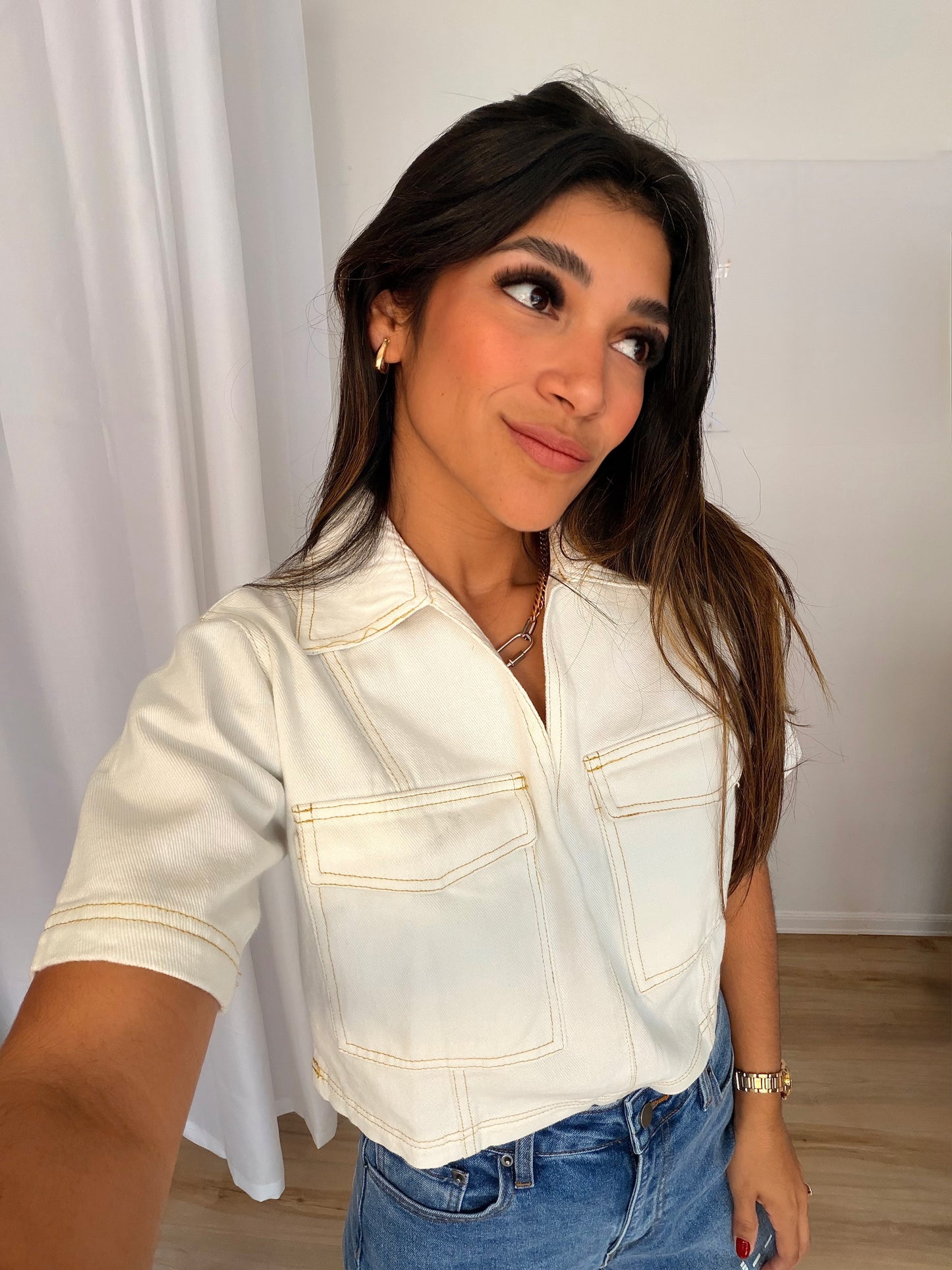 Double pocket denim top