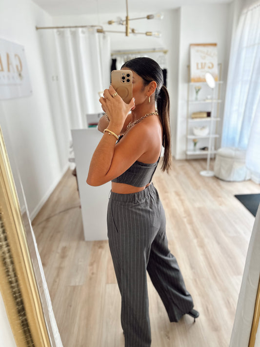 Charcoal striped corset top