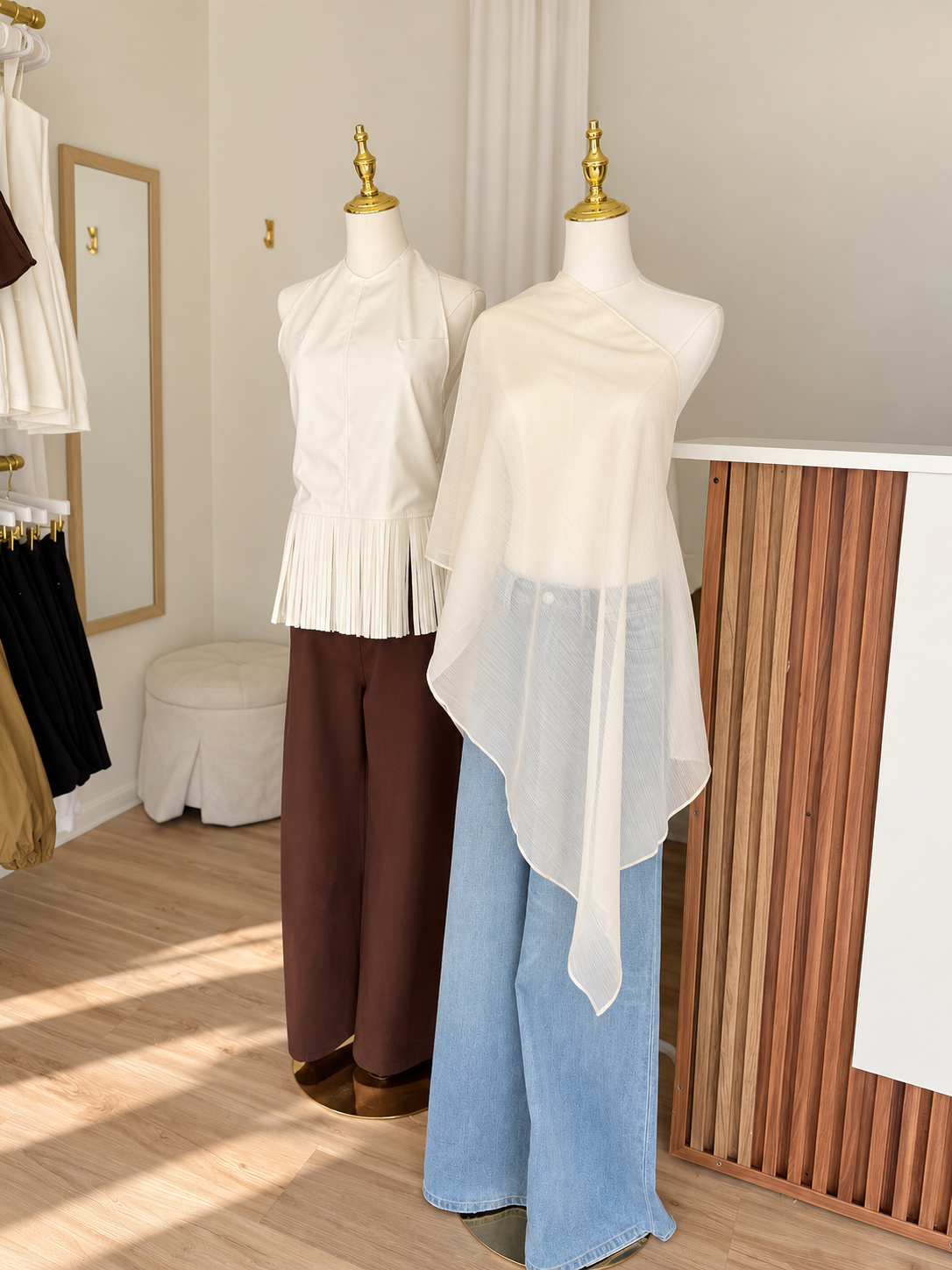 The see-through drape poncho (beige)