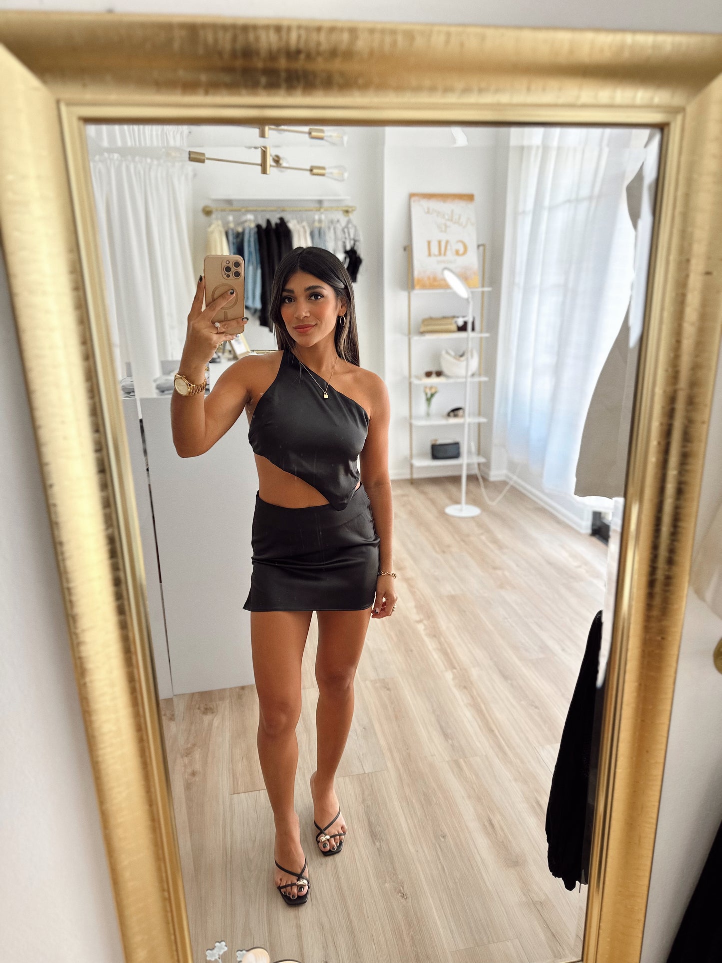 Asymmetrical satin set