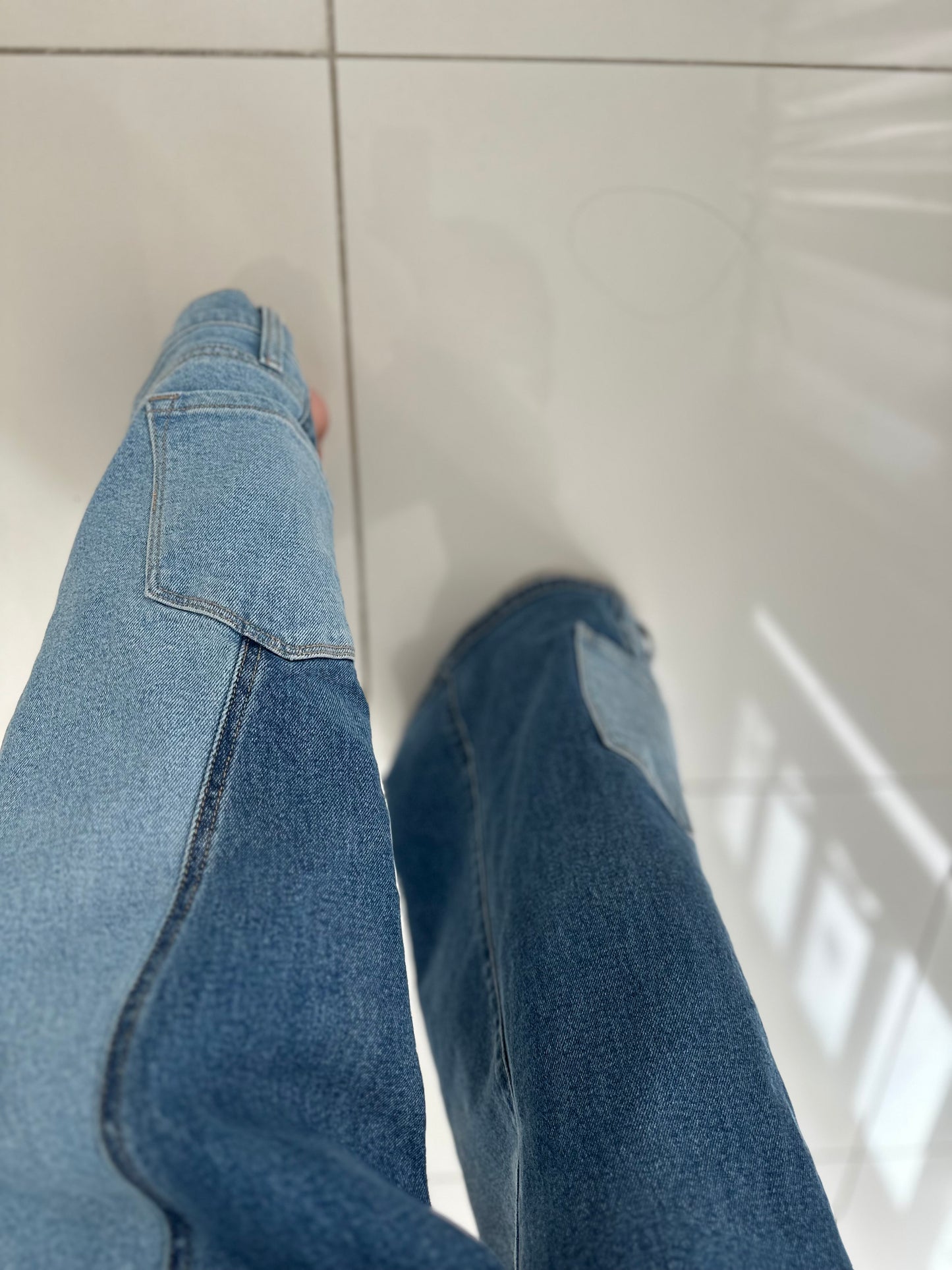 Upside down contrast denim