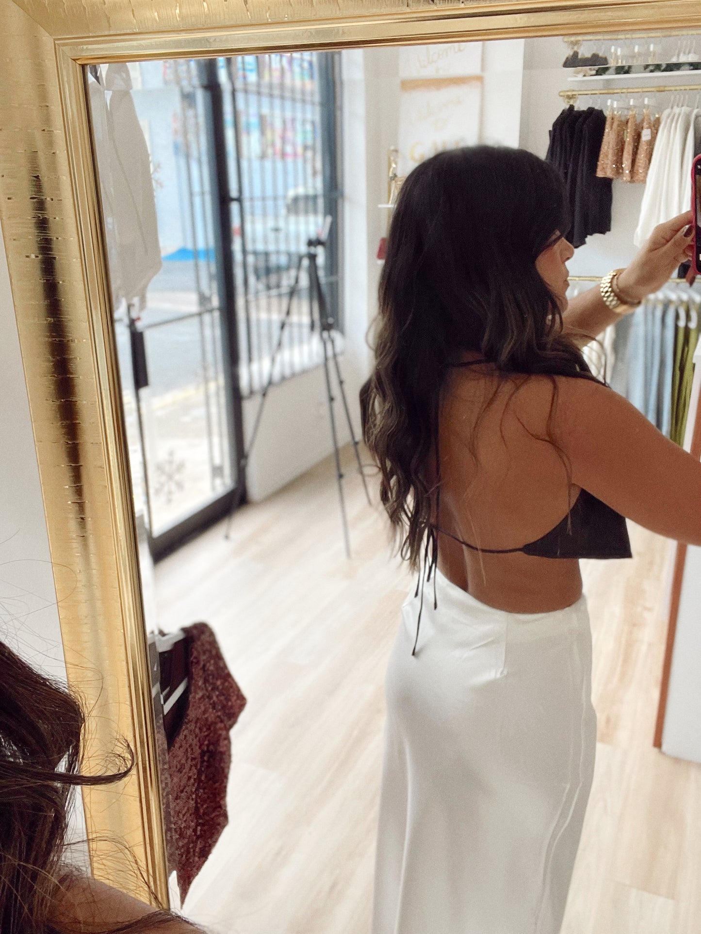 Satin slit midi skirt