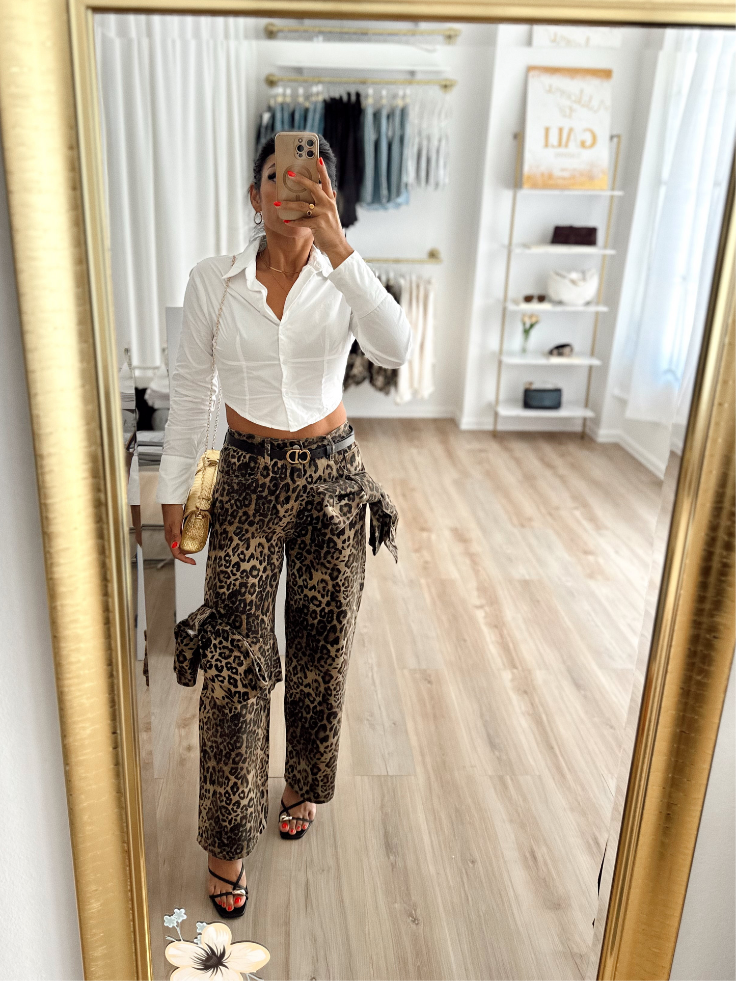 Leopard x bows denim pant