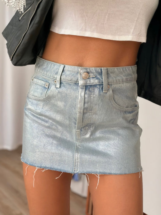 Metallic detail mini denim skirt