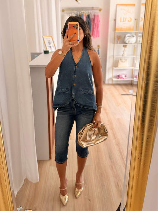 Denim flare x back out x halter top