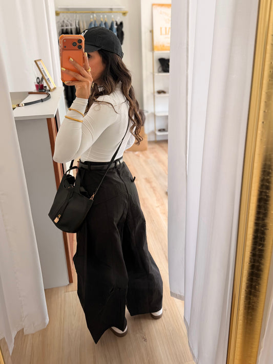 Black parachute pants