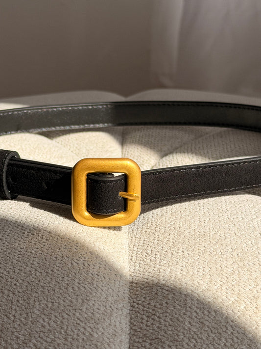 Black velvet and gold buckle belt