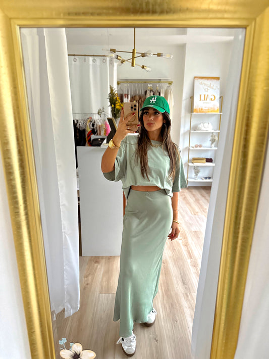 Dusty sage bow waist detail skirt