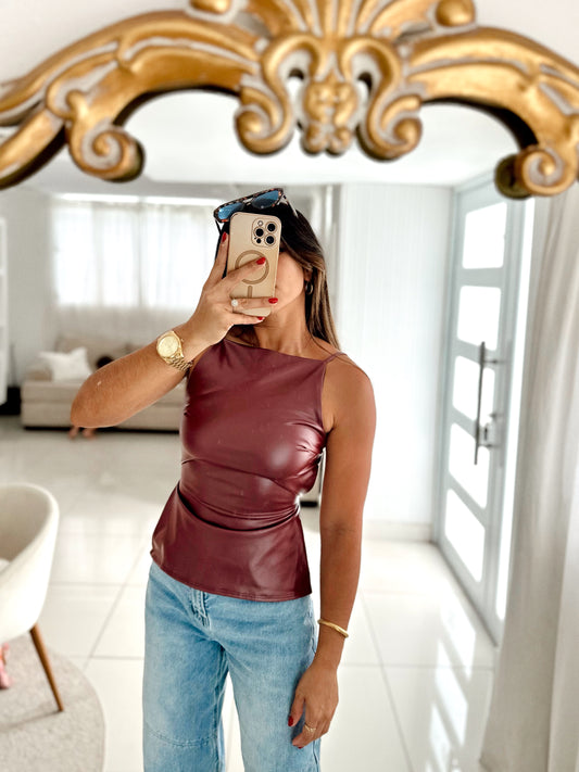 Open back leather top (burgundy)