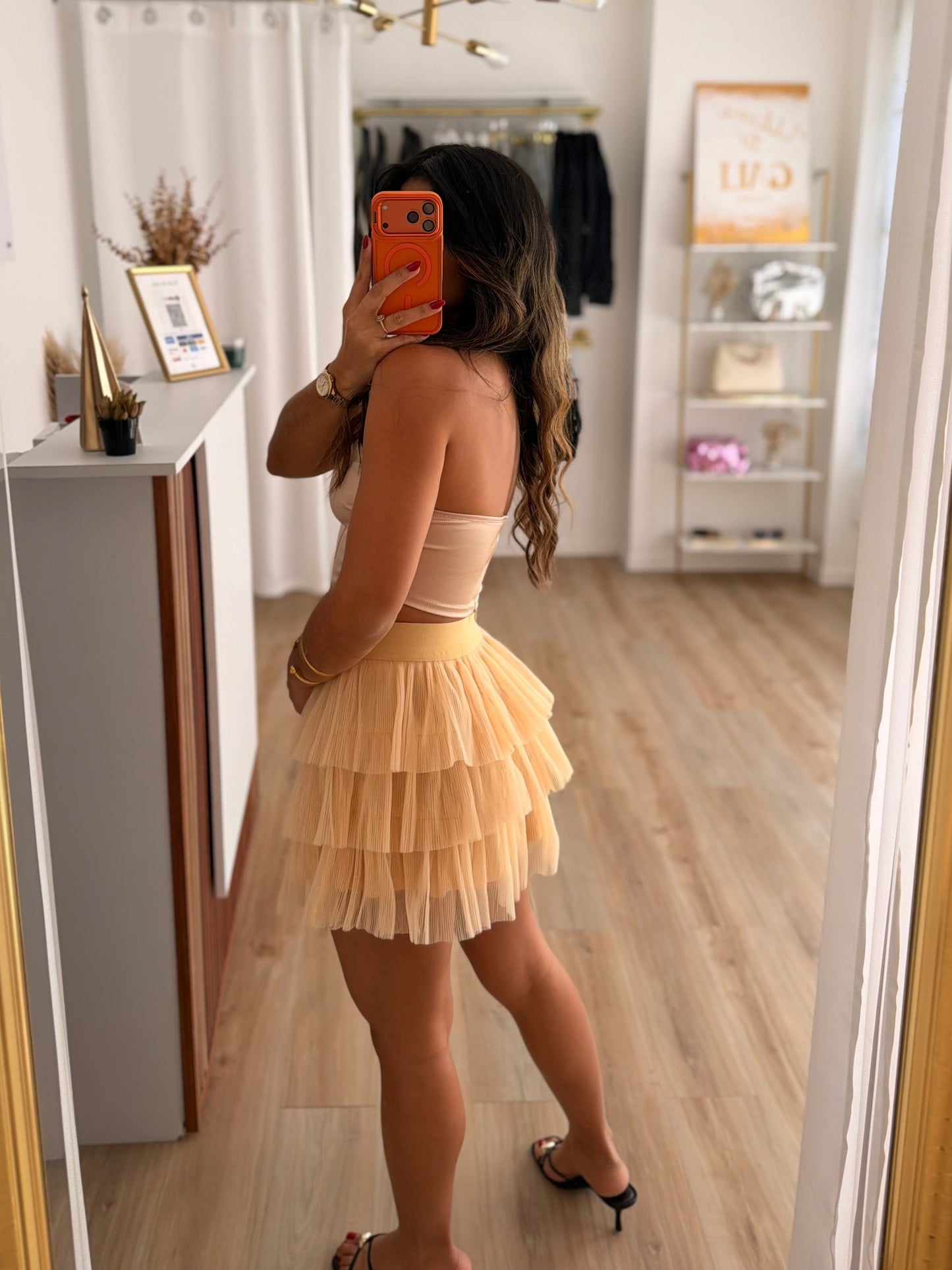 Champagne satin cross corset top