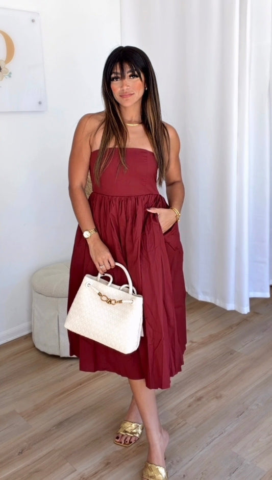Wine flare midi dress