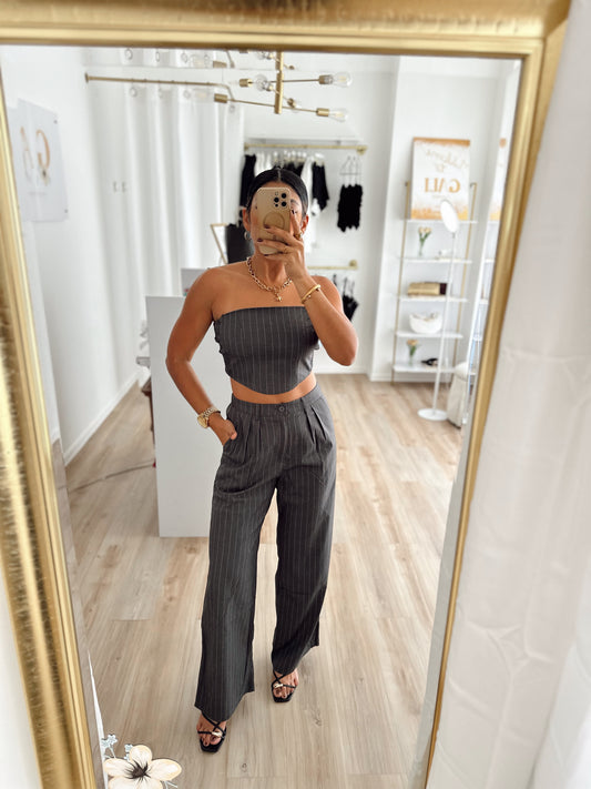 Charcoal striped corset top