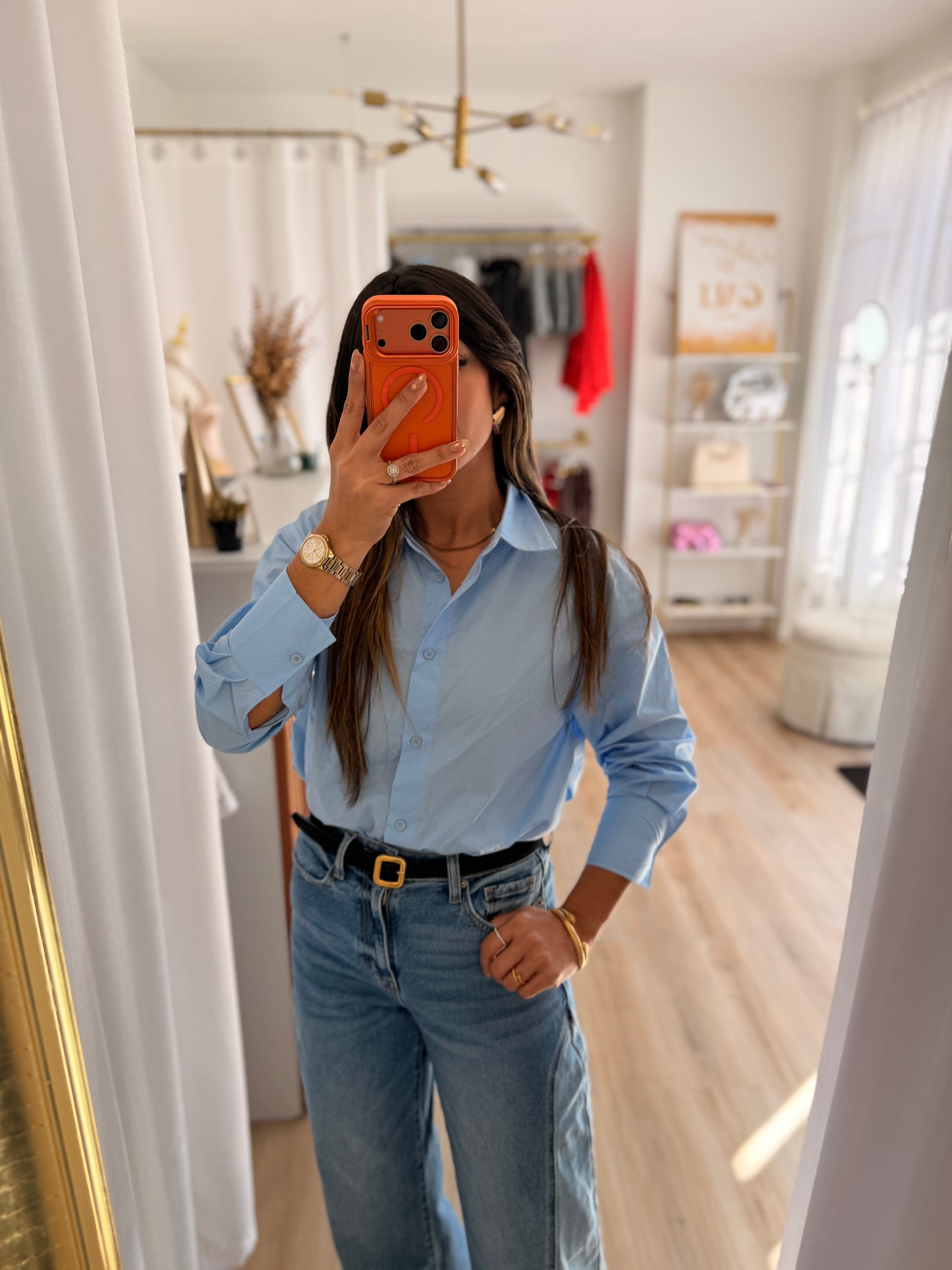 Oxford blue bossy top