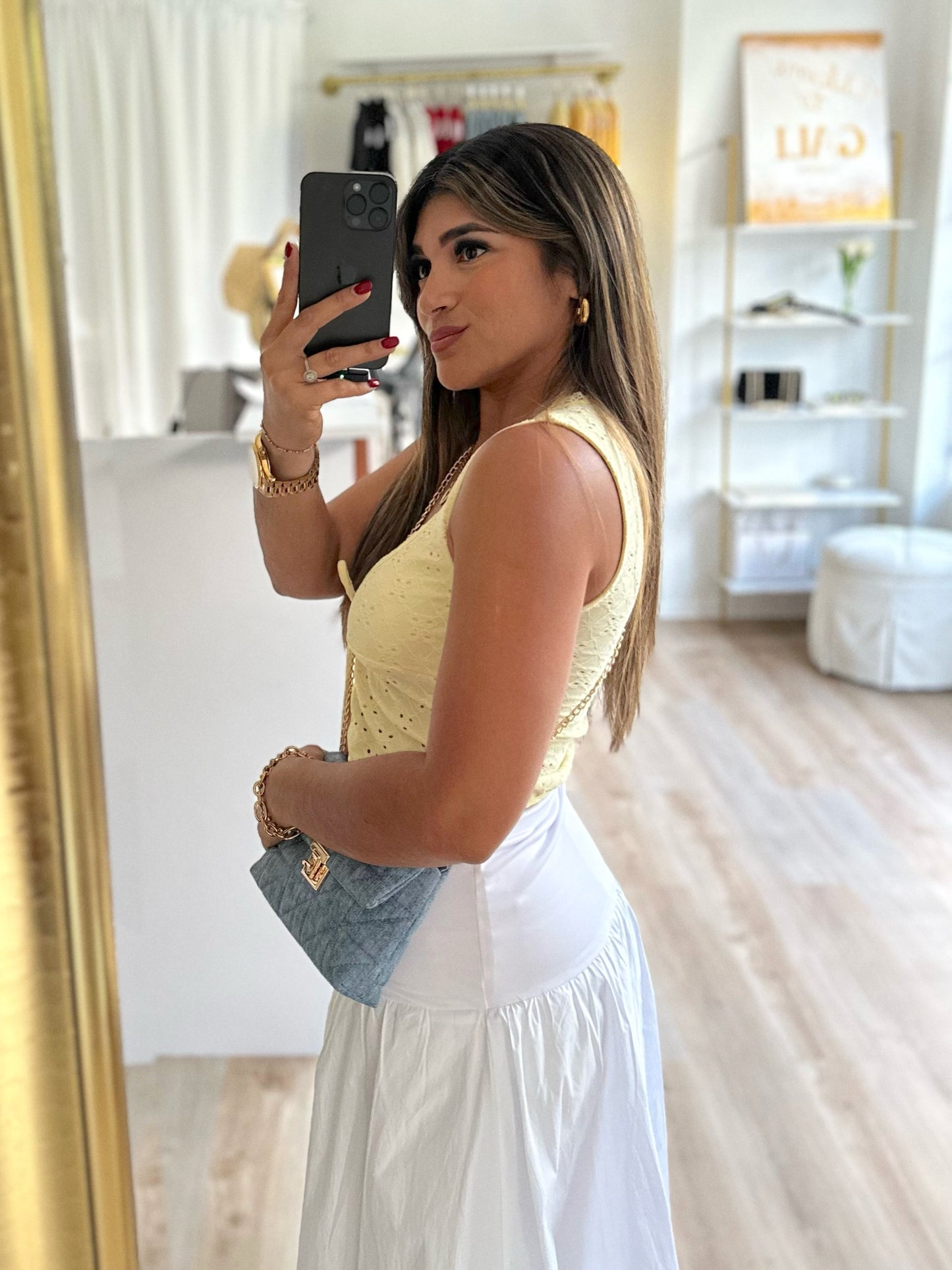 Pastel yellow lace top