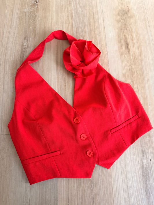 Flower detail red vest top