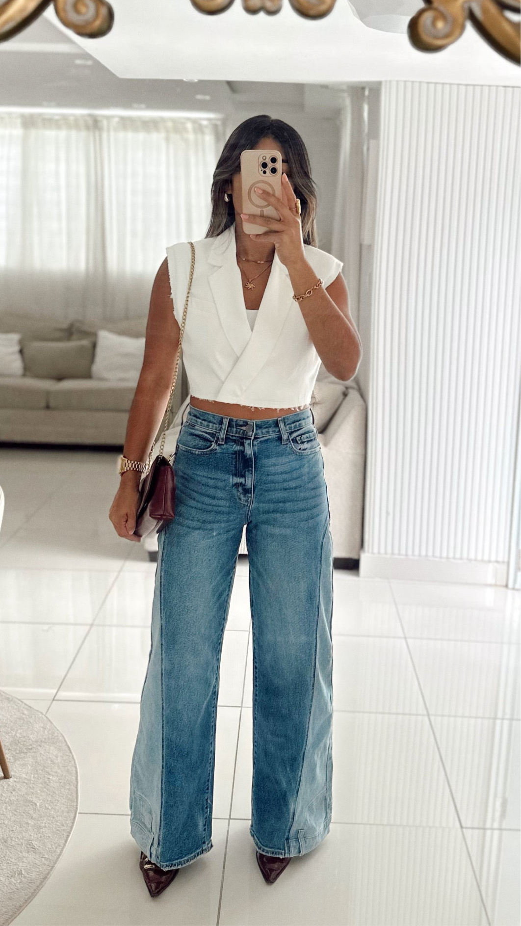 Upside down contrast denim