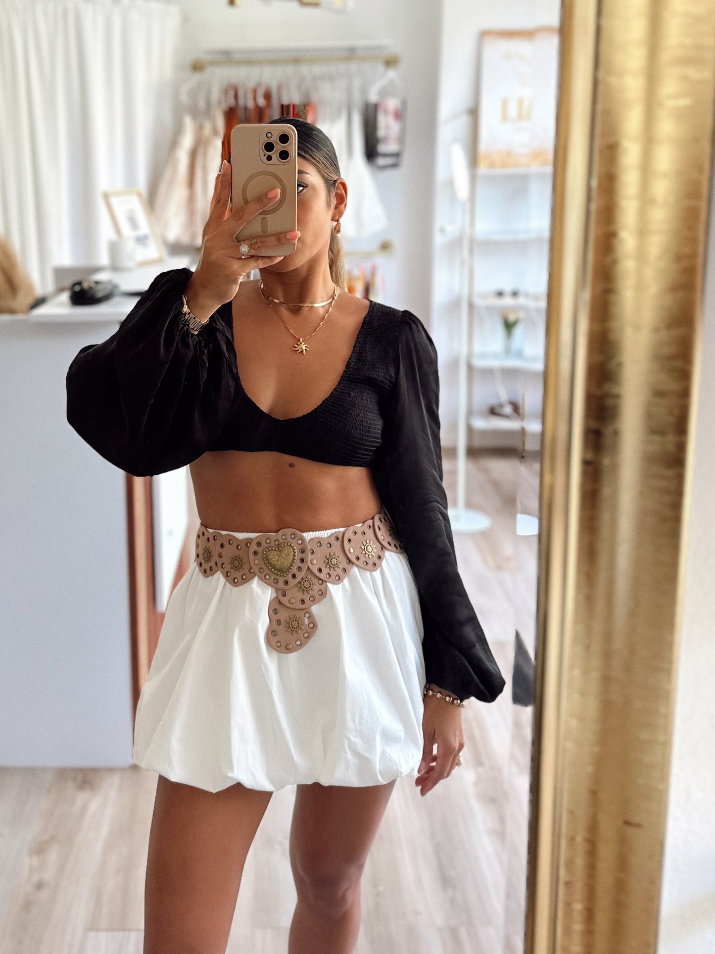 The black puff sleeve top