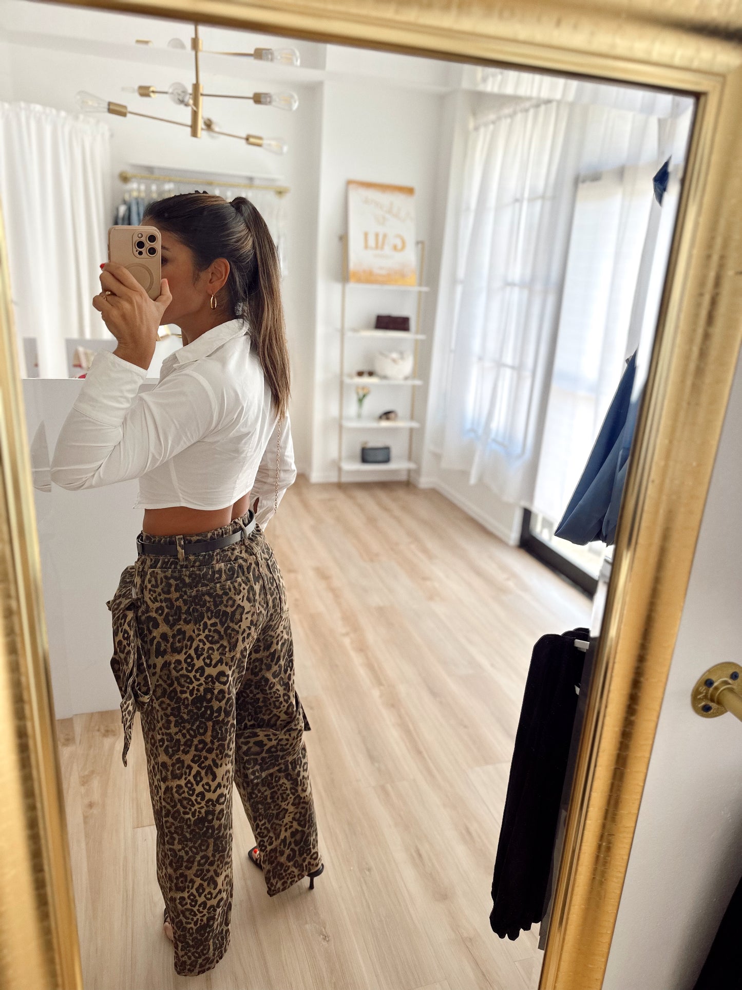Leopard x bows denim pant