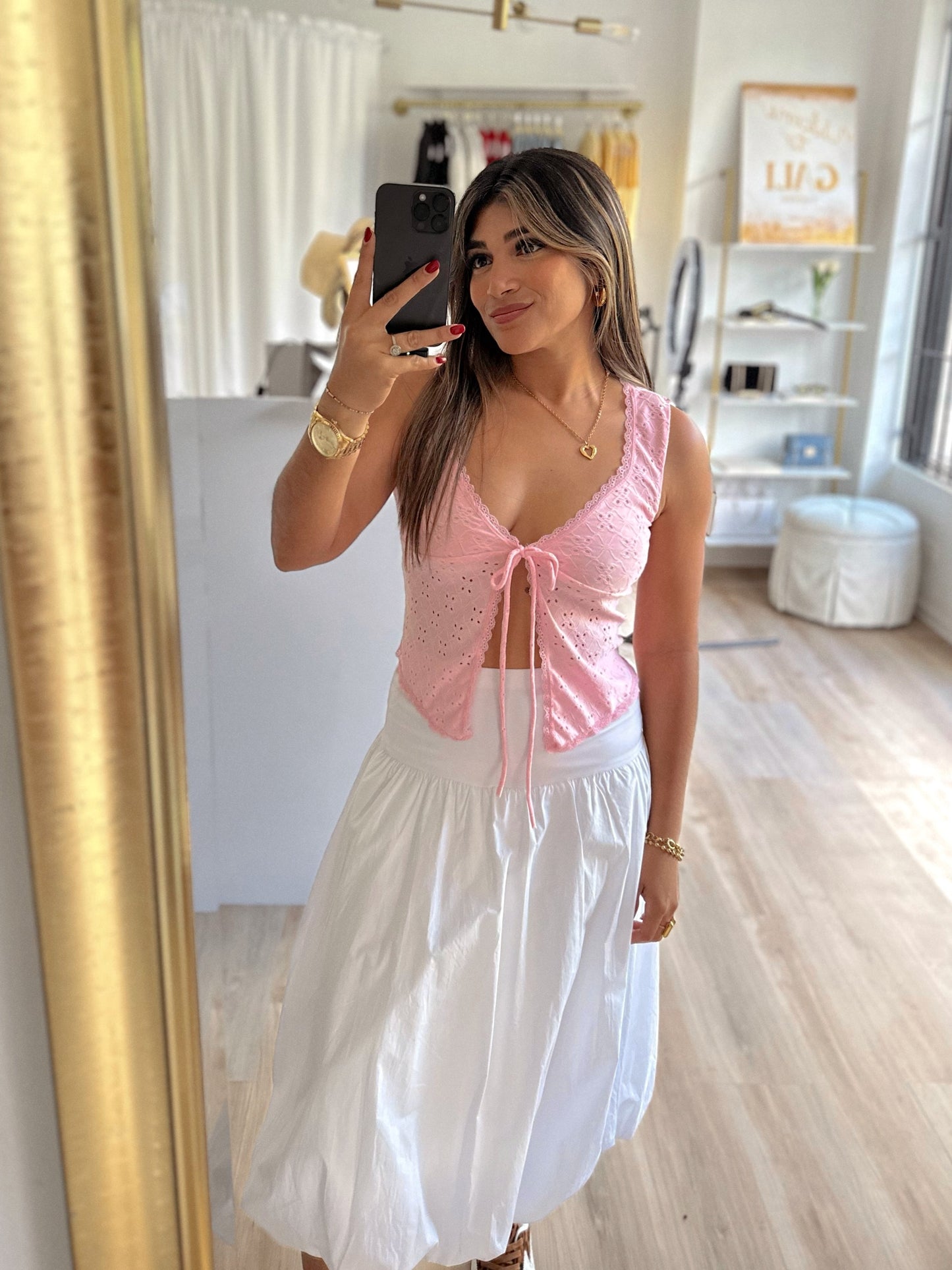 Baby pink lace top