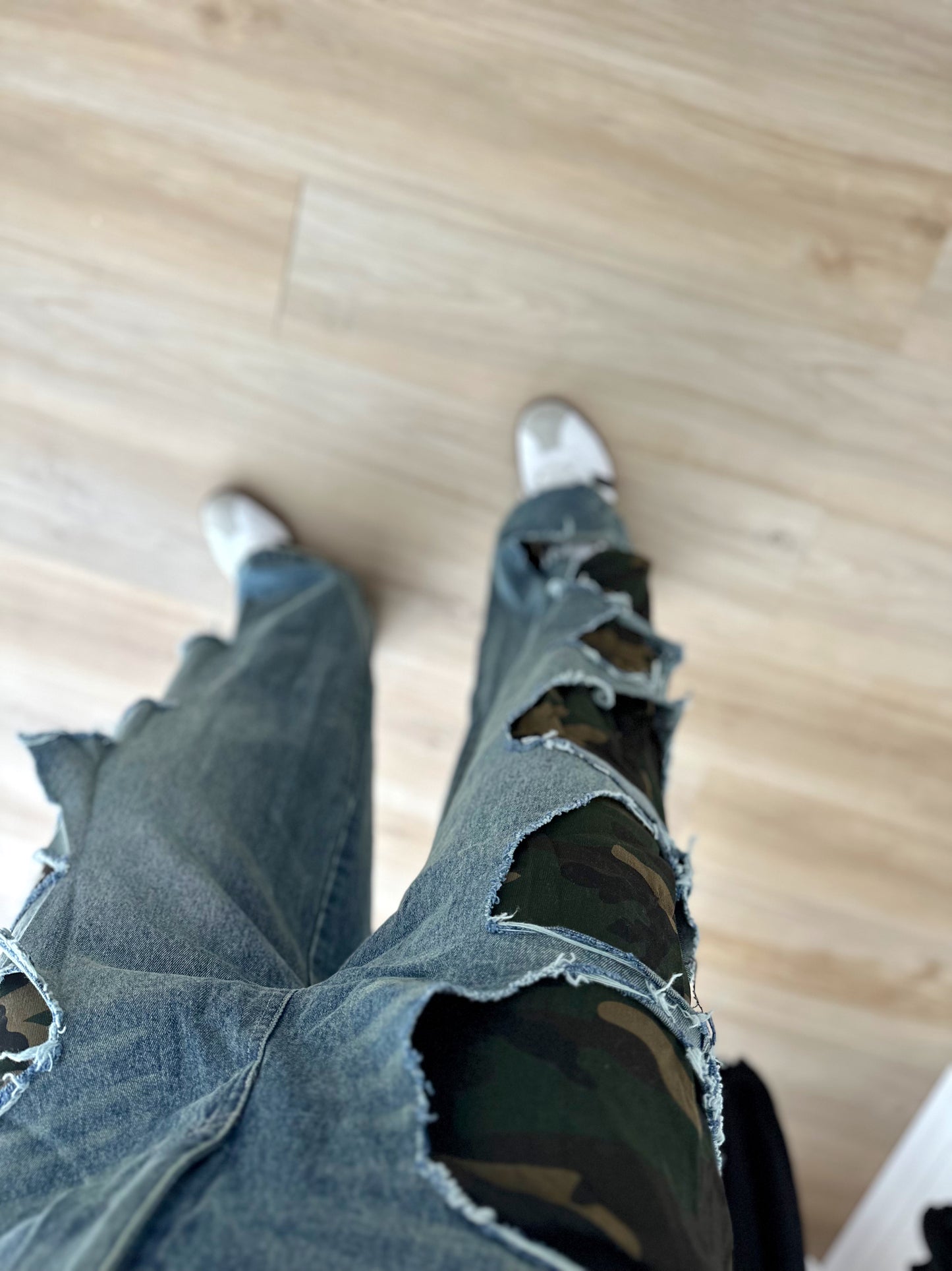 Army detail distress baggy denim