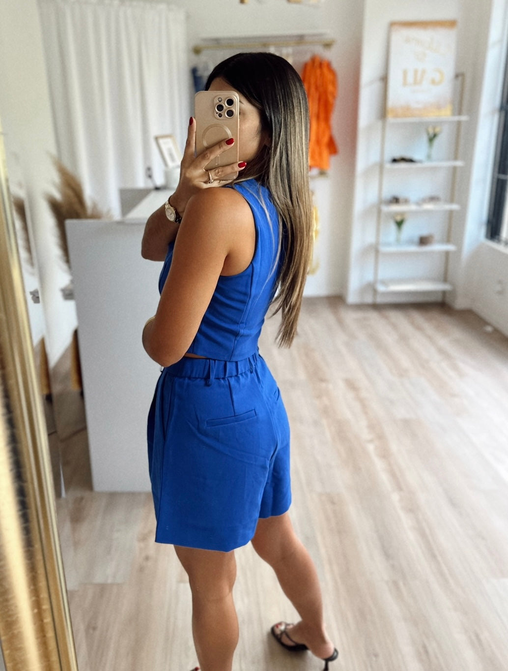 Cobalt woven vest and shorts set