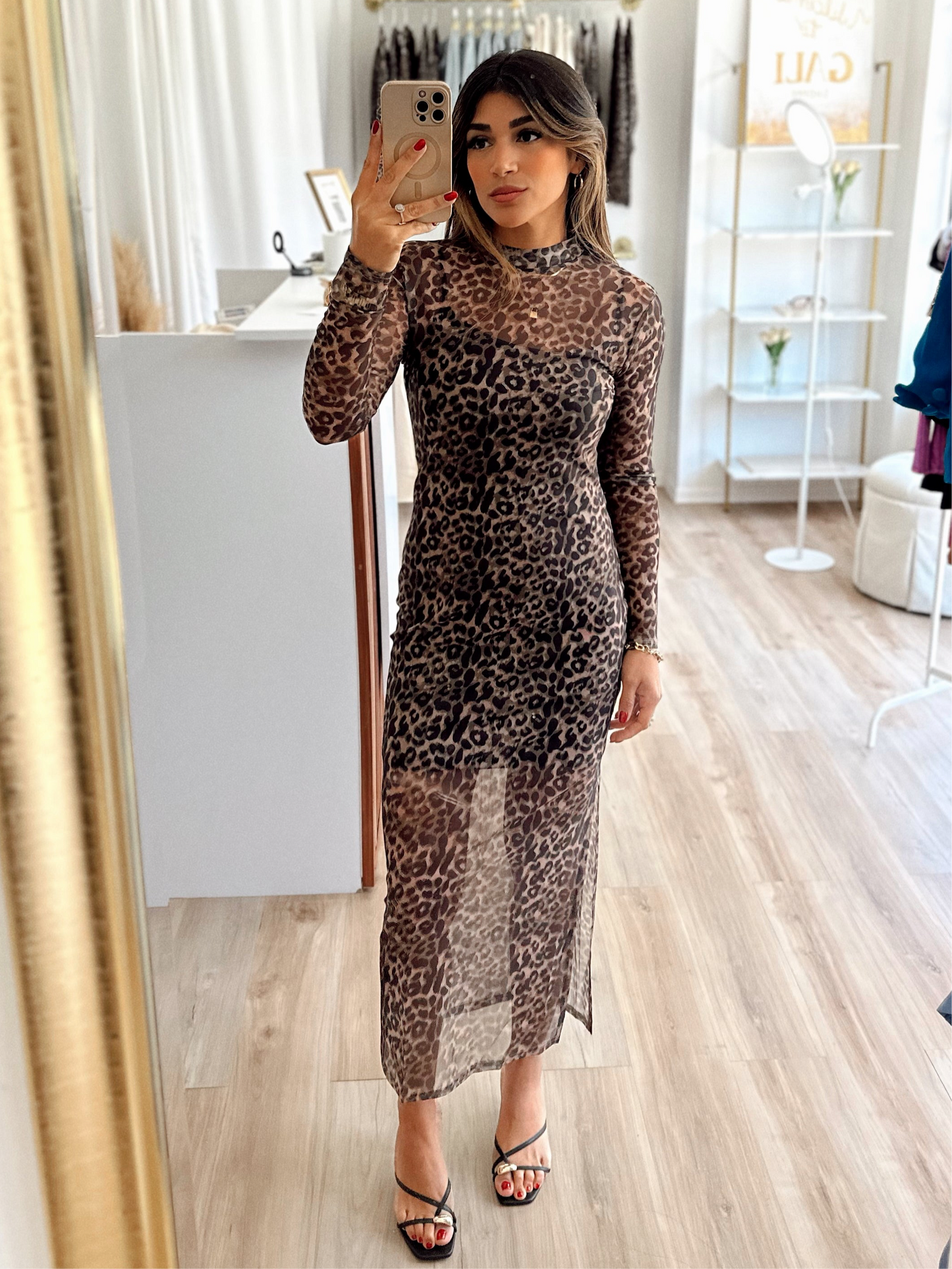 Meshy leopard dress with layer