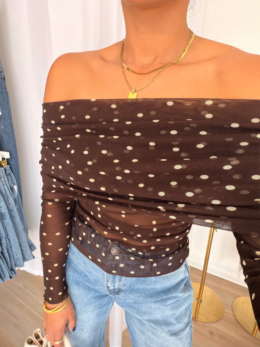Chocolate dotted mesh top