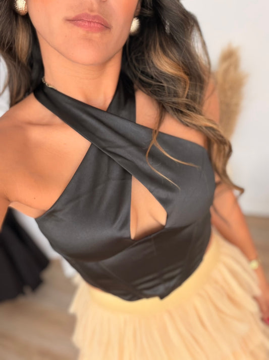 Black satin corset top