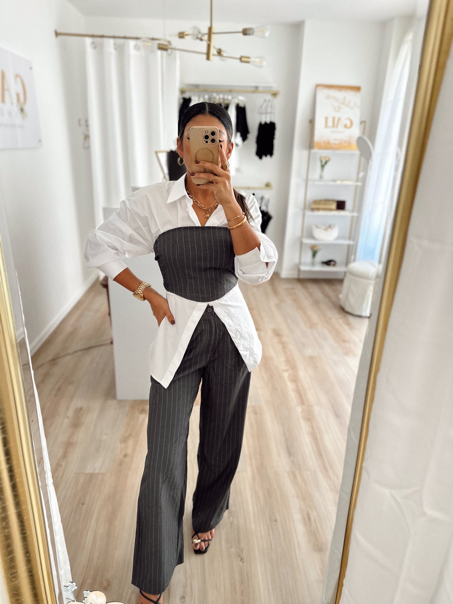 Charcoal striped corset top