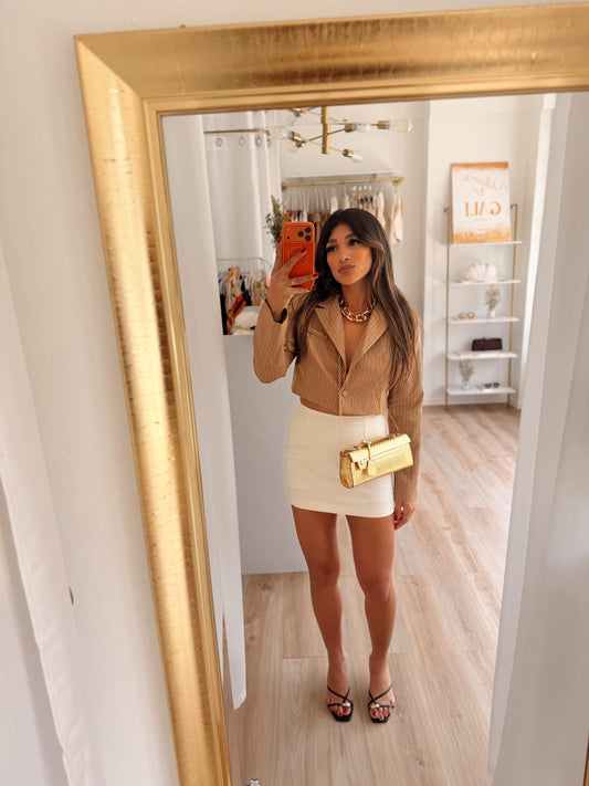 Taupe striped cropped blazer