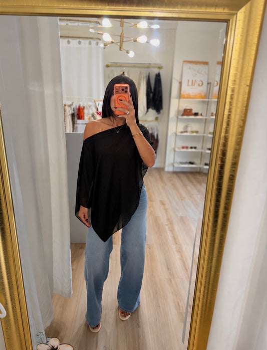 The see-through drape poncho (black)