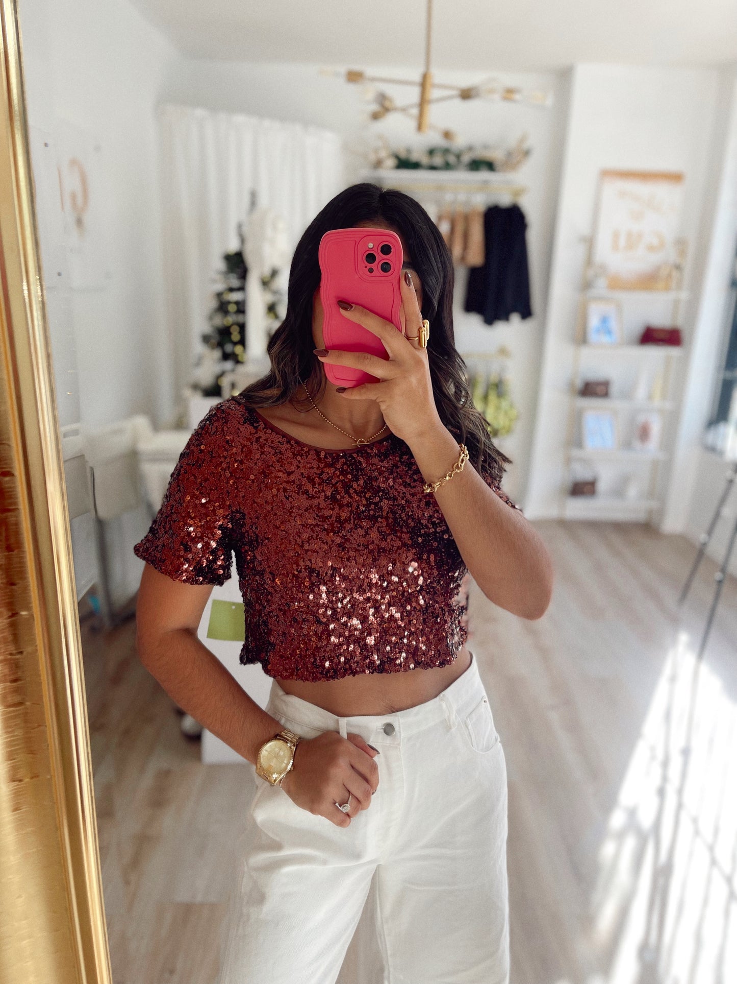 Chocolate sequin top