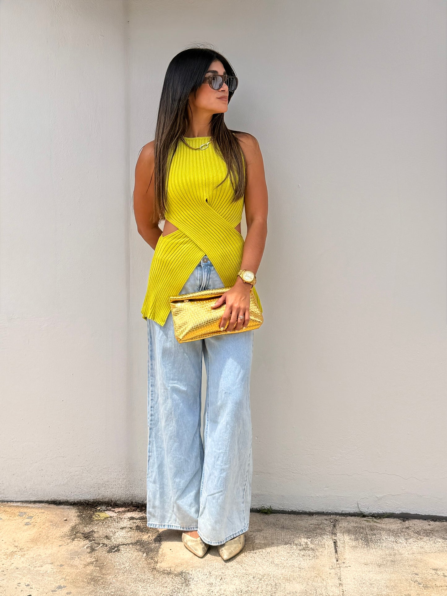 The Crossed Knit Top (lime)