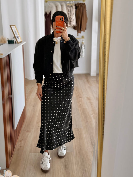 Polka dots satin skirt