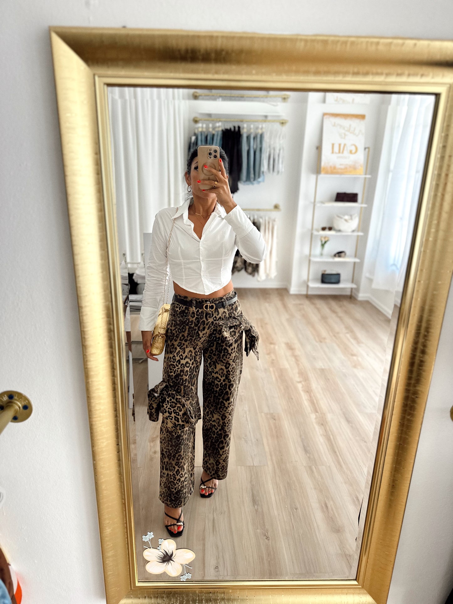 Leopard x bows denim pant