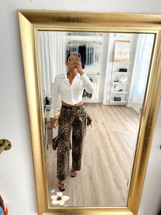 Leopard x bows denim pant