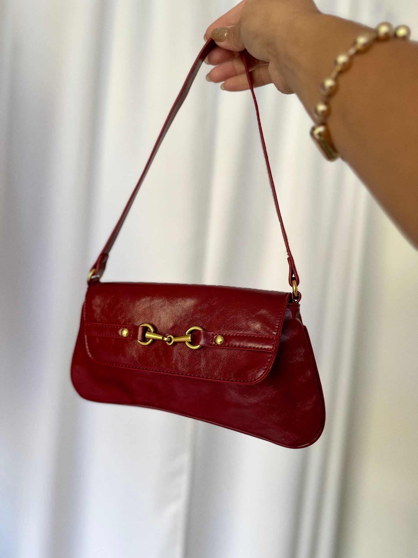 Wine leather shoulder bag